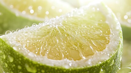 Refreshing green pomelo segments with juicy vesicles glistening in soft light 