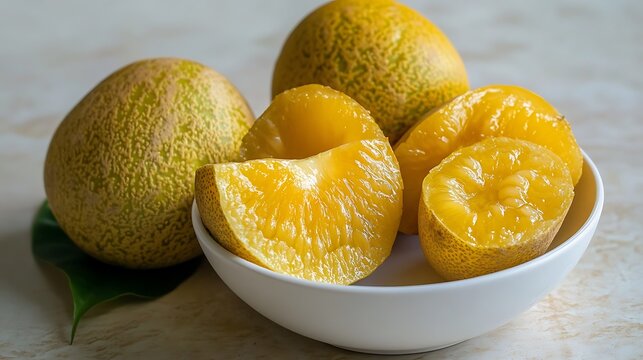 Juicy langsat fruits with smooth yellowish skin and translucent segmented flesh 