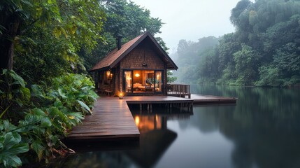 Fototapeta premium Luxurious Lakeside Cabin