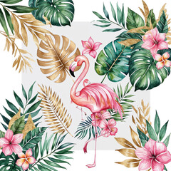 Tropical Leaf and Flamingo