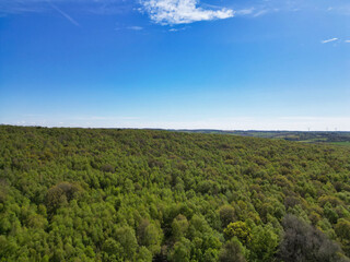 Fototapeta premium Downtown and Central Rotherham City of Minster town in South Yorkshire, England United Kingdom. Aerial Footage Was Captured on April 30th, 2024 with Drone's Camera from Medium High Altitude.