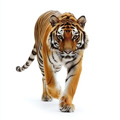 Obraz premium Majestic Tiger Walking Gracefully Across a White Background