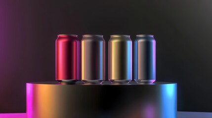 Fototapeta premium Colorful Cans on Display Against a Stylish Gradient Background