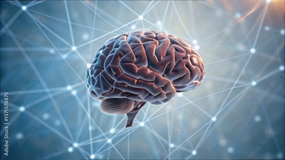 Poster Neural Network Concept with Human Brain in Digital Background