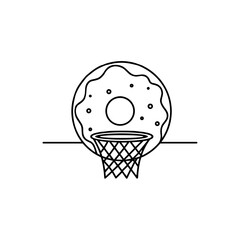donut basketball hoop illustration in black and white  