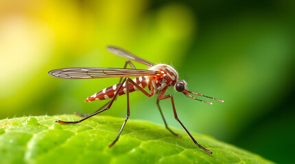 Naklejka premium Macro Shot of a Mosquito on a Leaf