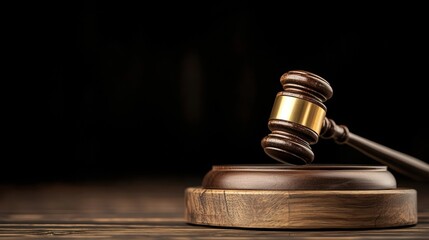 Obraz premium A close-up of a wooden gavel on its block, symbolizing justice and law in a courtroom setting.