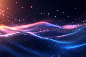 Fototapeta premium Abstract swirl of glowing pink and blue particles on dark background