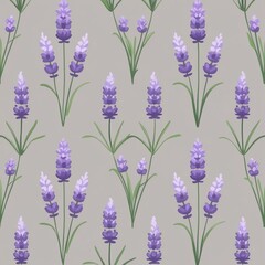 Obraz premium A beautiful lavender pattern featuring delicate purple flowers and green stems against a subtle background, perfect for enhancing any design project.