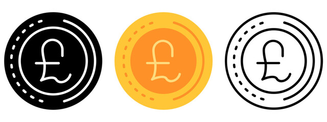 Pound Currency Coin Icon, Currency coin Collection of Line, Glyph and Flat, Set of Country Currency Coin