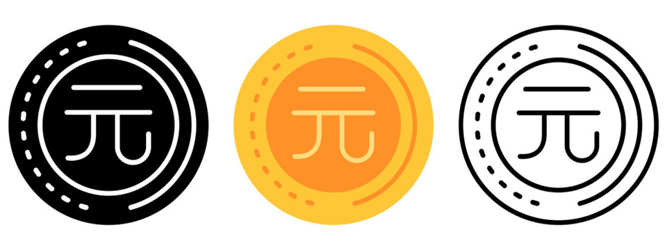 New Taiwan Dollar Currency Coin Icon, Currency coin Collection of Line, Glyph and Flat, Set of Country Currency Coin