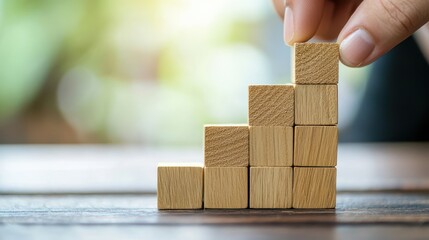 Hand Stacking Wooden Blocks to Create a Stepwise Growth Model