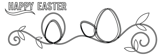Easter bunny rabbit with Liner egg one continuous line vector. Funny spring holiday symbol, Easter egg hunt concept. Happy Easter liner with easter eggs. Illustration vector. Beautiful Easter eggs. 