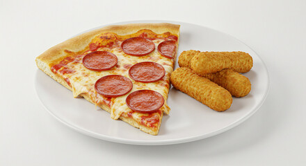Pepperoni Pizza Slice with Extra Cheesy Mozzarella Sticks