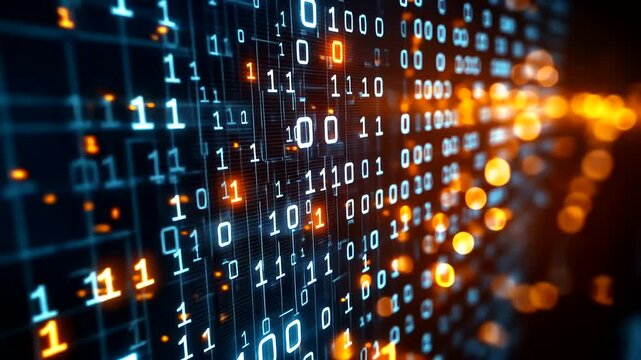 Abstract digital background showcasing binary code and glowing particles, creating a futuristic technology vibe - Powered by Adobe
