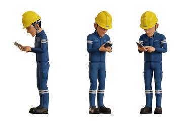 Isolate industrial operator is operating the mobile phone