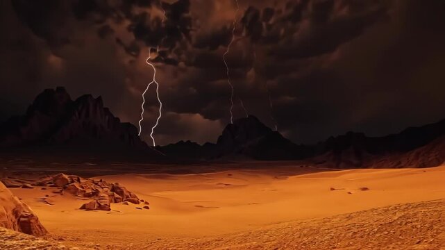 Apocalyptic sky over desert mountain landscape
