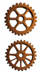 3D Rendered Bronze Gears in Isometric View on White Background Illustration