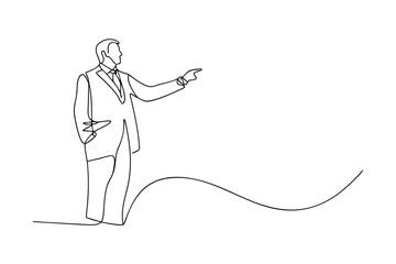 Single Line Drawing Businessman Presentation Gesture Leadership Conference