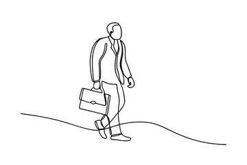 Businessman Walking, One Line Drawing, Suit, Briefcase, Career, Professional, Success, Ambition, Mini