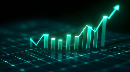 3D Illustration of a Green Rising Chart Illustrating Business Success