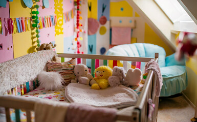 Colorful Nursery Decor Soft Toys Baby Crib Room Design