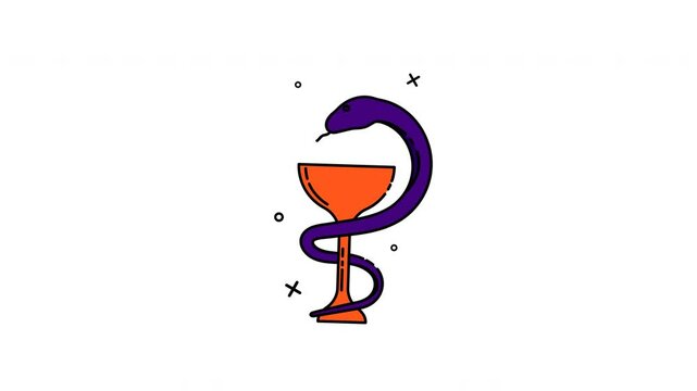 Medical symbol animation snake and cup, alpha channel 4k resolution