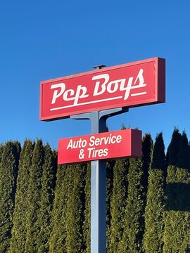 Bellingham, WA - USA - January 19, 2025 - Exterior sign at a Pep Boys Retail Location. Pep Boys is an American automotive aftermarket service chain.