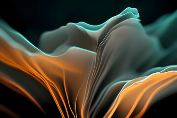 Abstract 3D Illustration With Orange And Teal Waves On Dark