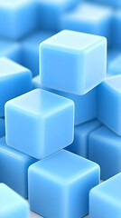 3D Render Of Blue Cubes With Glossy Surface In Abstract Background