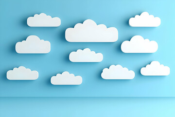 3D Rendered White Clouds Against Light Blue Background Modern Illustration