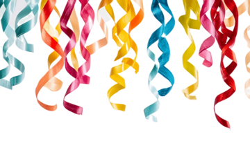 Vibrant ribbons cascading down Isolated on white background or PNG background .