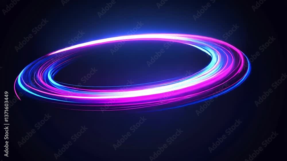 Poster vibrant light trails swirl in circular motion, blending dynamic colors of blue and pink, creating en