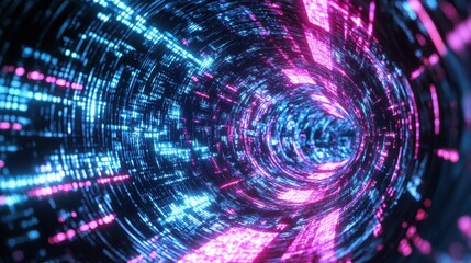 abstract futuristic background portal tunnel with pink blue glowing neon moving high speed wave lines and bokeh lights. Data transfer concept Fantastic wallpaper.