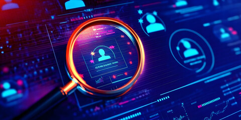 Obraz premium Digital illustration of a magnifying glass over a data network concept