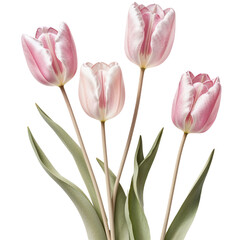 Naklejka premium Watercolor Pink Tulip Flower with Green Leaves – Elegant Botanical Spring Floral Illustration