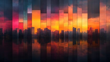 Abstract reflections of towering city skyscrapers on a modern glass facade, urban architecture with ultra-sharp details