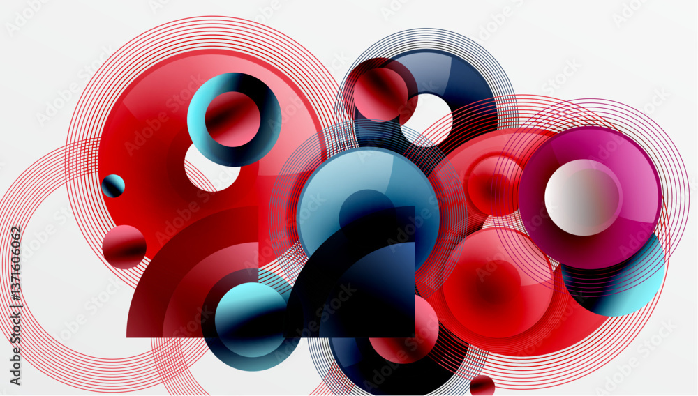 Aufkleber Abstract composition of overlapping circles with smooth gradients and transparency effects. Clean and modern design emphasizing depth, symmetry, and a minimal aesthetic