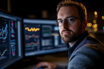 Male scientist analyzing data in laboratory, professional researcher, scientist in action, laboratory environment, scientific research, focused work, modern tech tools --ar 3:2