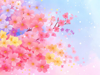 Floral Watercolor Illustration Of Cherry Blossoms On Pastel Background
