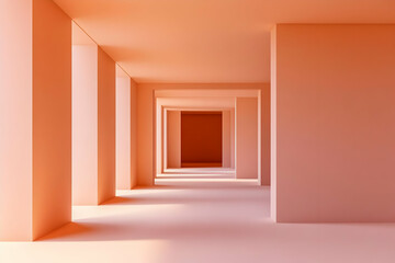 Geometric Orange Corridor 3D Rendering with Perspective and Minimalist Design