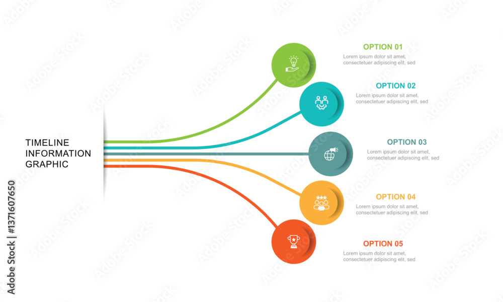 Poster Modern design template infographic. 5 step line connected with circles and icons suitable for business information and web presentation