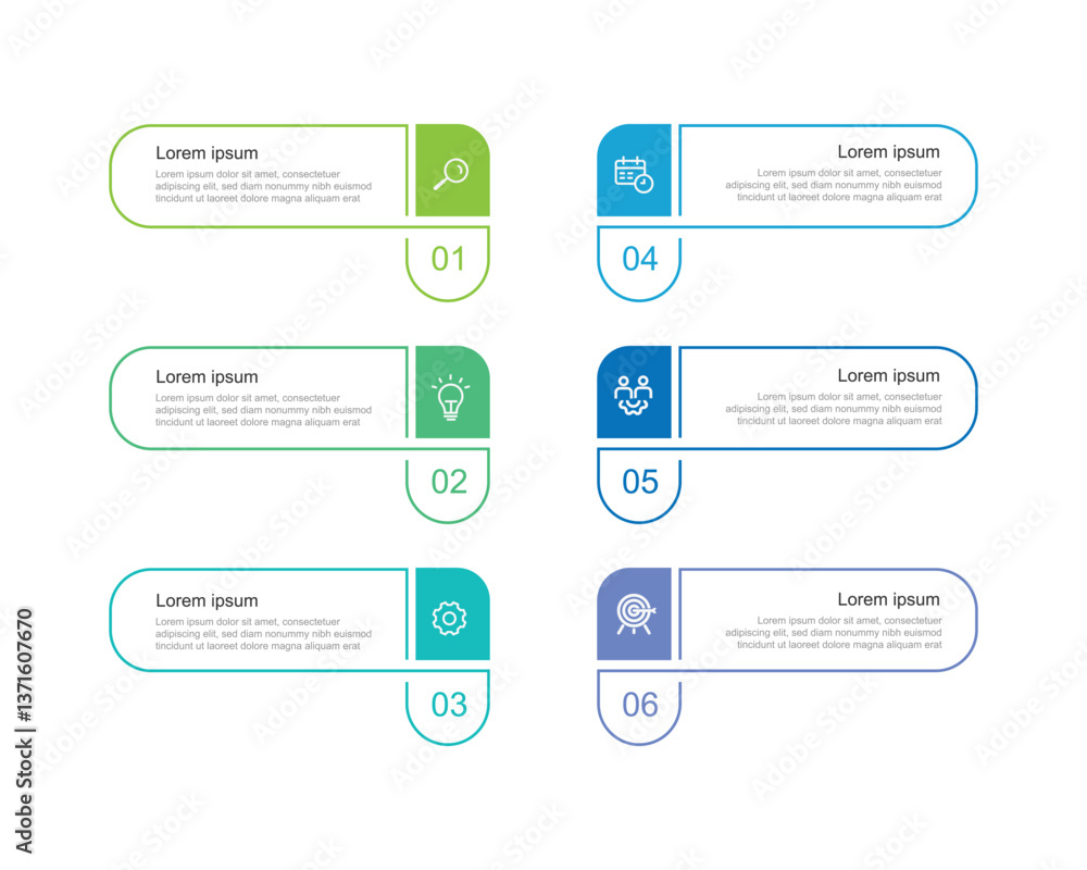 Aufkleber infographic template vector with 6 step process or option