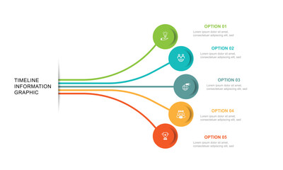 Modern design template infographic. 5 step line connected with circles and icons suitable for business information and web presentation