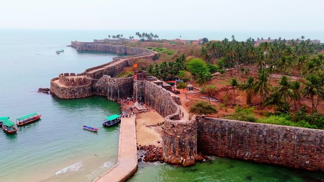 Aerial View Travelers Strolling Beside Moored Vessels