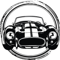 Black and White Grunge Style Vector Cobra 427 Car with Bold Lines and Detail