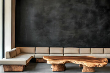 Obraz premium Modern Living Room Photo Featuring Beige Sofa And Wooden Table On