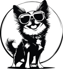 Vector Illustration of a Cool Pomeranian Wearing Sunglasses in a Stylish Circular Logo Design