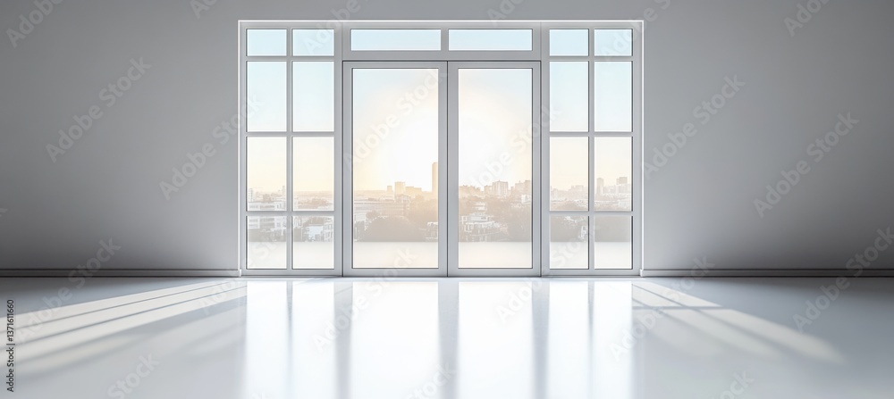 Poster modern minimalist window design in studio with diffuse lighting and soft shadows