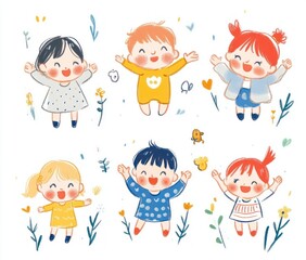 Group of Cute Babies Playing Together in Kawaii Style